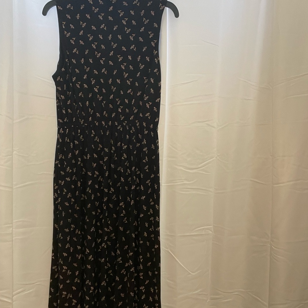 Anne Klein Black with pink Floral Print Sleeveless Midi Dress size 6 pockets - Picture 14 of 16